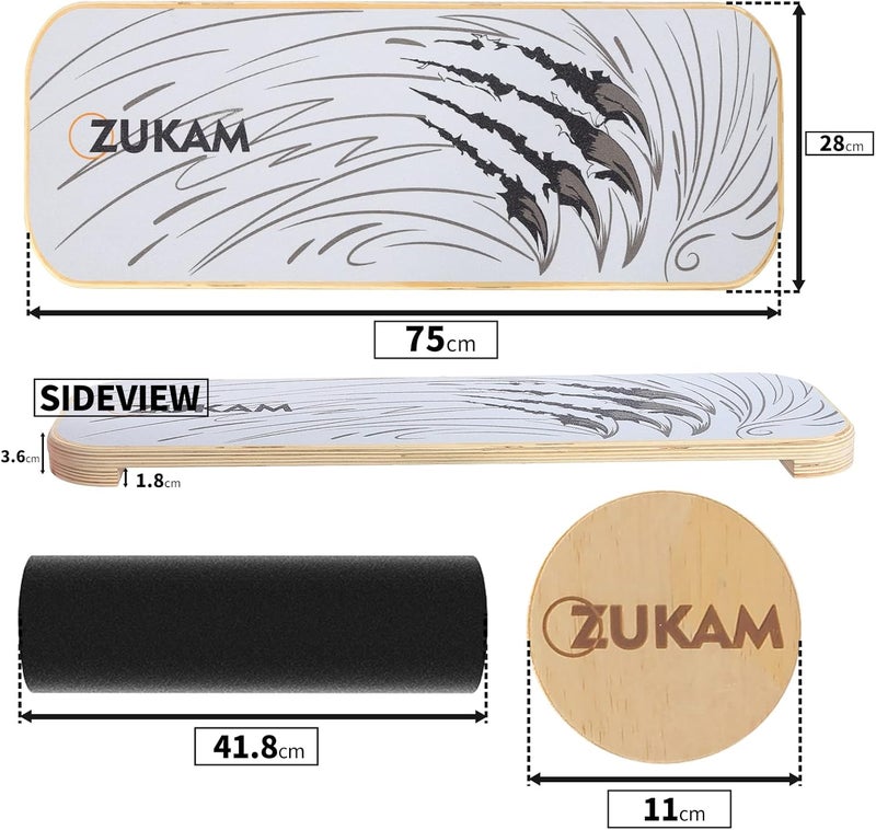 ZUKAM Balance Board Trainer, Wooden Balancing Board with Workout Guide to Exercise and Build Core Stability, Wobble Board for Skateboard, Hockey, Snowboard & Surf Training - Image 5